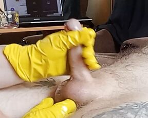 fat girl jerks off my cock in gloves and with oil #2