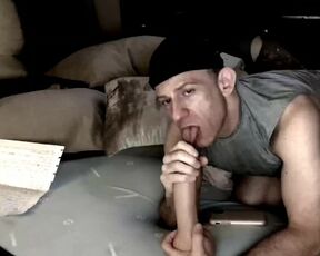 Simulated oral deepthroating on Jeff Stryker dildo