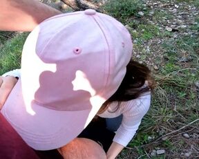 Teen Girlfriend gives Sloppy Blowjob in Forest and gets CUM in the Mouth..