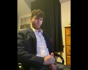 Lad in Suit Jerking Off After Work