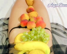 Cum In Mouth, While Fruits On Body Looking Very Sexy.