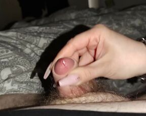 I gave His small cock a helping hand Handjob with my Long nails *huge cumshot*