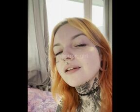 thick metal punk goth girl with tattoos sucking small dildo dick