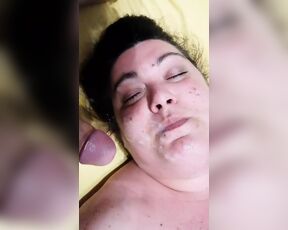 Bbw hairy wife facialized while she's masturbating herself