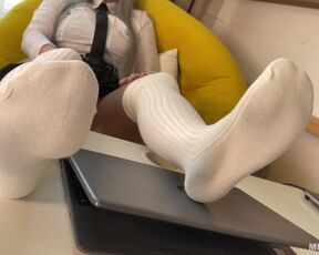 Close your laptop, it's time to worship my feet in cute white knee socks